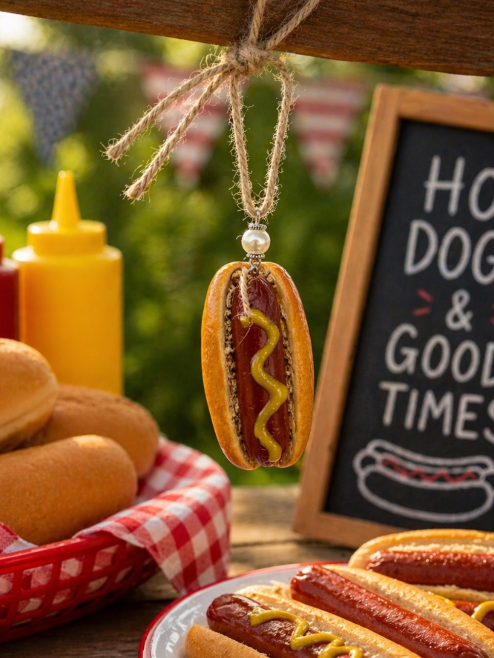 Hot Dog Ornament – Handmade BBQ Food Summer Decor – Father’s Day Gift for Dad